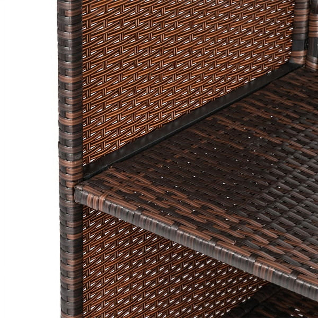 Modern Gradient Rattan Bar Table – Industrial-Style High Table with Stainless Steel Holders (55"L x 18"W x 36"H, Brown Ombre)
