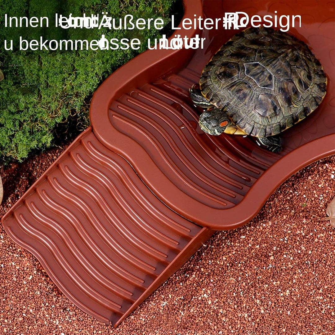 Chanana Detachable Turtle Bath Tub - Anti-Leak Reptile Spa with Ladder for Easy Entry/Exit (Brown-Red)