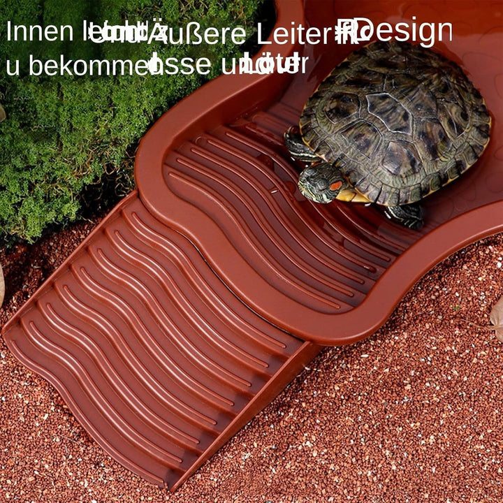 Chanana Detachable Turtle Bath Tub - Anti-Leak Reptile Spa with Ladder for Easy Entry/Exit (Brown-Red)