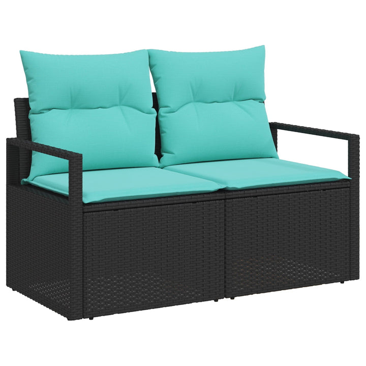vidaXL 9 Piece Garden Sofa Set with Cushions Black Poly Rattan, vidaXL 2-Seater Garden Sofa with Cushions Black Poly Rattan
