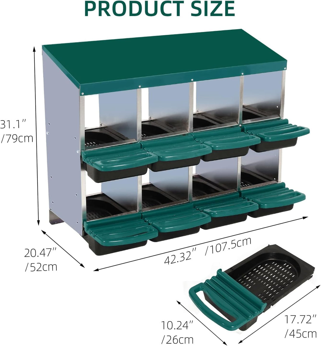Pinypikaka Chicken Nesting Box, 8 Compartments Nesting Boxes for Chickens, Chicken Laying Boxes, Roll Away Nesting Box for Chickens Laying Egg with Lid Cover