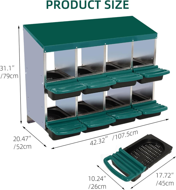 Pinypikaka Chicken Nesting Box, 8 Compartments Nesting Boxes for Chickens, Chicken Laying Boxes, Roll Away Nesting Box for Chickens Laying Egg with Lid Cover