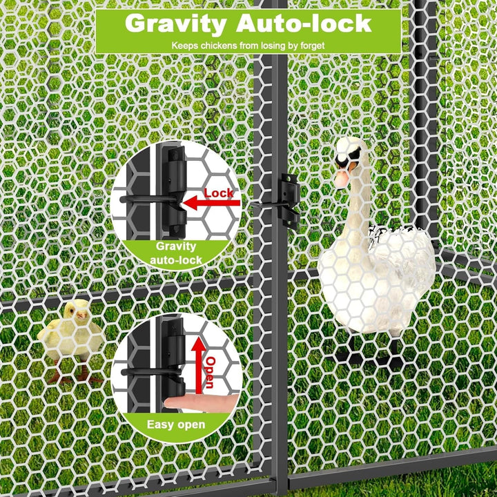 Large Metal Chicken Coop Chicken Run with Cover for 10-12 Chickens 120"×40"×40" Portable Poultry Cage Hen House Outdoor Backyard Farm Animal Enclosure Crate Pet Playpen Exercise Pen for Rabbit Duck