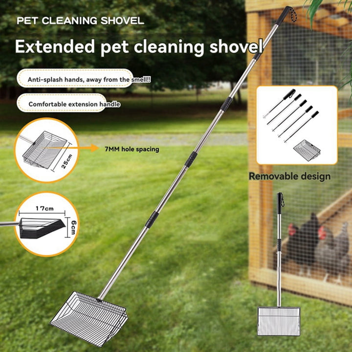 10inch Large Chicken Poop Scooper, 24 to 68in Long Chicken Coop Litter Scoop with Stainless Steel Handle, Sifting Shovel