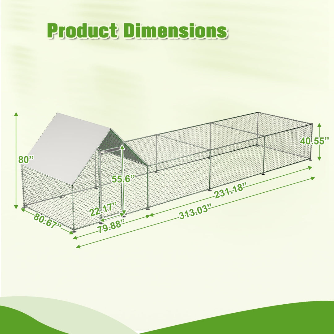 26'Lx6.7'Wx6.6' ft Metal Chicken Coop Run Backyard Hen House Poultry Habitat Cage w/Cover