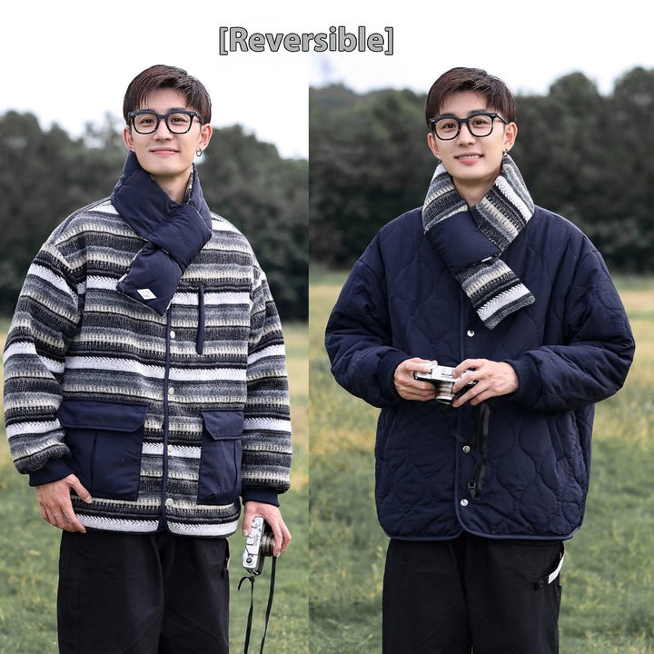 Reversible Cotton-padded Collarless Scarf Cotton-padded Coat