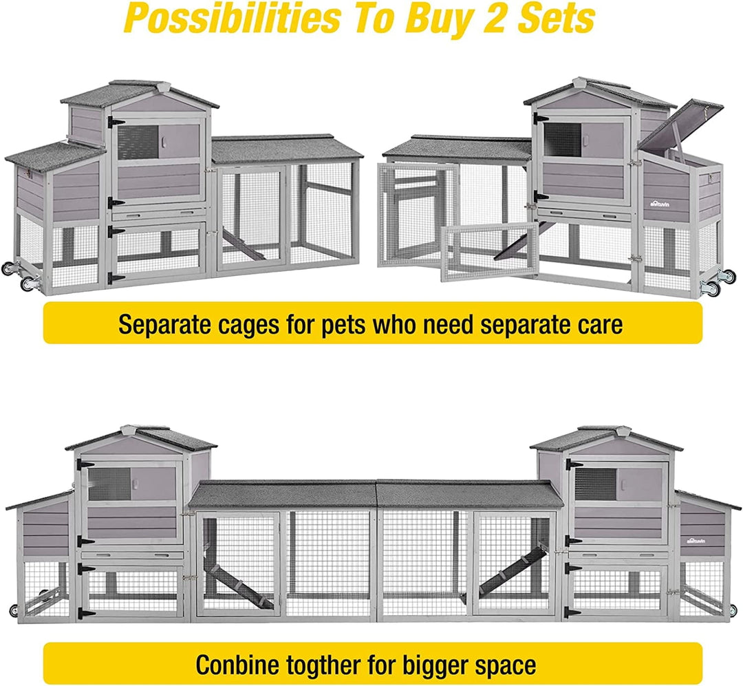 MEDEHOO 80in Chicken Coop Mobile Hen House Outdoor Wooden Poultry Cage with Wheels Nesting Box Run