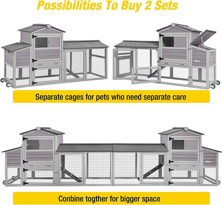 MEDEHOO 80in Chicken Coop Mobile Hen House Outdoor Wooden Poultry Cage with Wheels Nesting Box Run