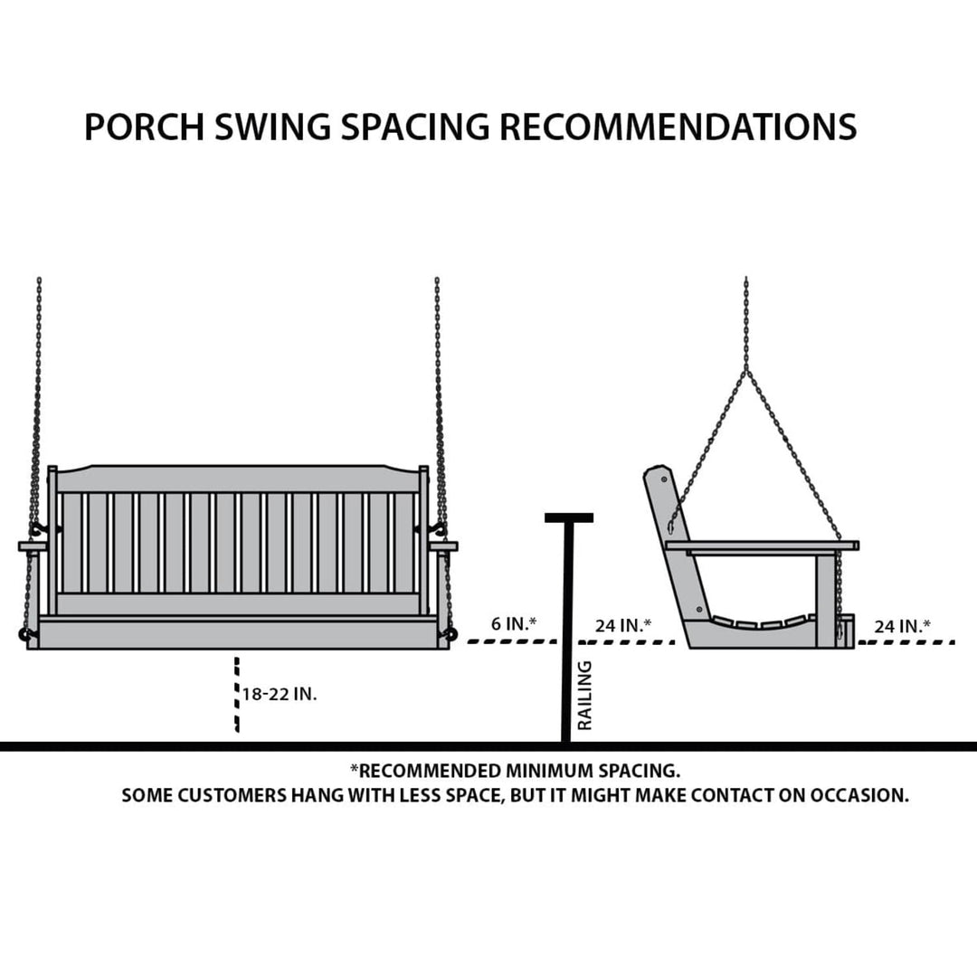 Amish Casual Heavy Duty 800 Lb Mission Treated Porch Swing with Hanging Chains (5 Foot, Semi-Solid White Stain)