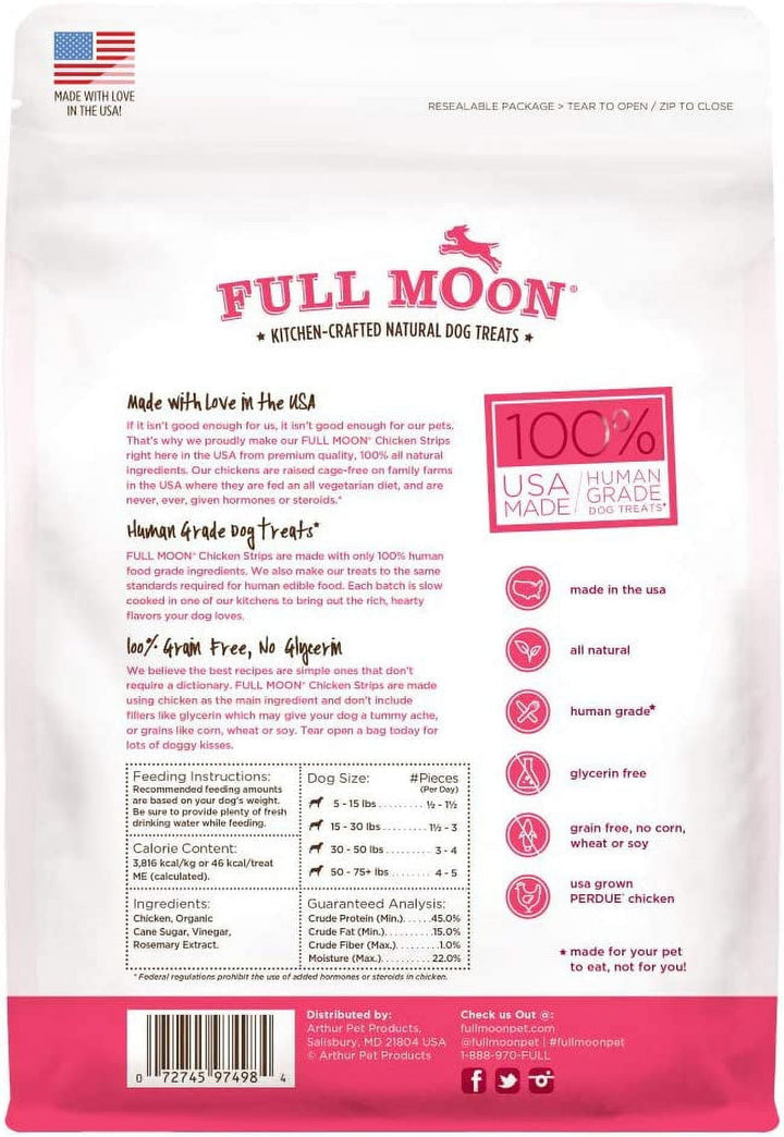 Full Moon Chicken Strips Healthy All Natural Dog Treats Human Grade Made in USA Grain Free 12 oz