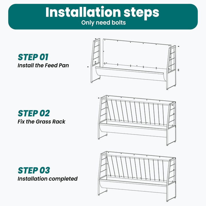 60 Gallon Feeder, Galvanized Steel Livestock Hay Feeder with 35 & 25 Gallon Compartments, Ideal for Goats, Cows in Outdoor Pasture, Ranch, Stable