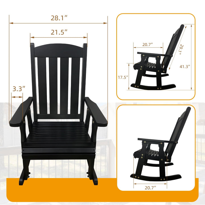 Innovaze Wooden Patio Rocking Chair, Solid Fir Wood, Heavy Duty 600LBS, for Outdoor or Indoor, Black