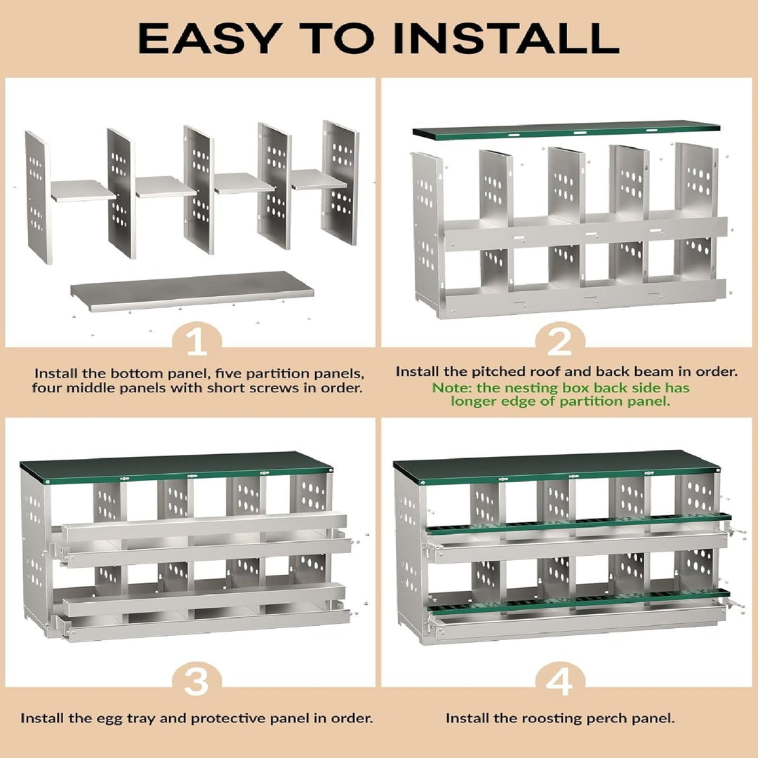 Metal Chicken Nesting Box for Laying Eggs, Rustproof Wall-mountable Roll Away Chicken Laying Boxes for Hens, Waterproof, Ventilated with Perch, 8 Compartments, Green