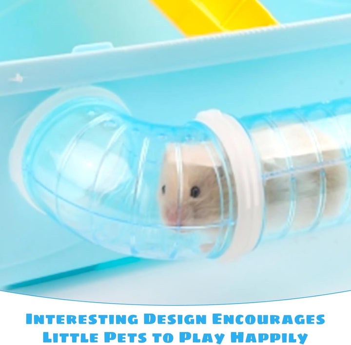 2 Set Hamster Tubes, DIY Hamster Tunnel Adventure External Pipe with 1 Hamster Water Bottle, 2 Hamster Cage Tube Stopper, 4 Pipe Connection Plates, Hamster Cage Accessories for Small Pet Sport