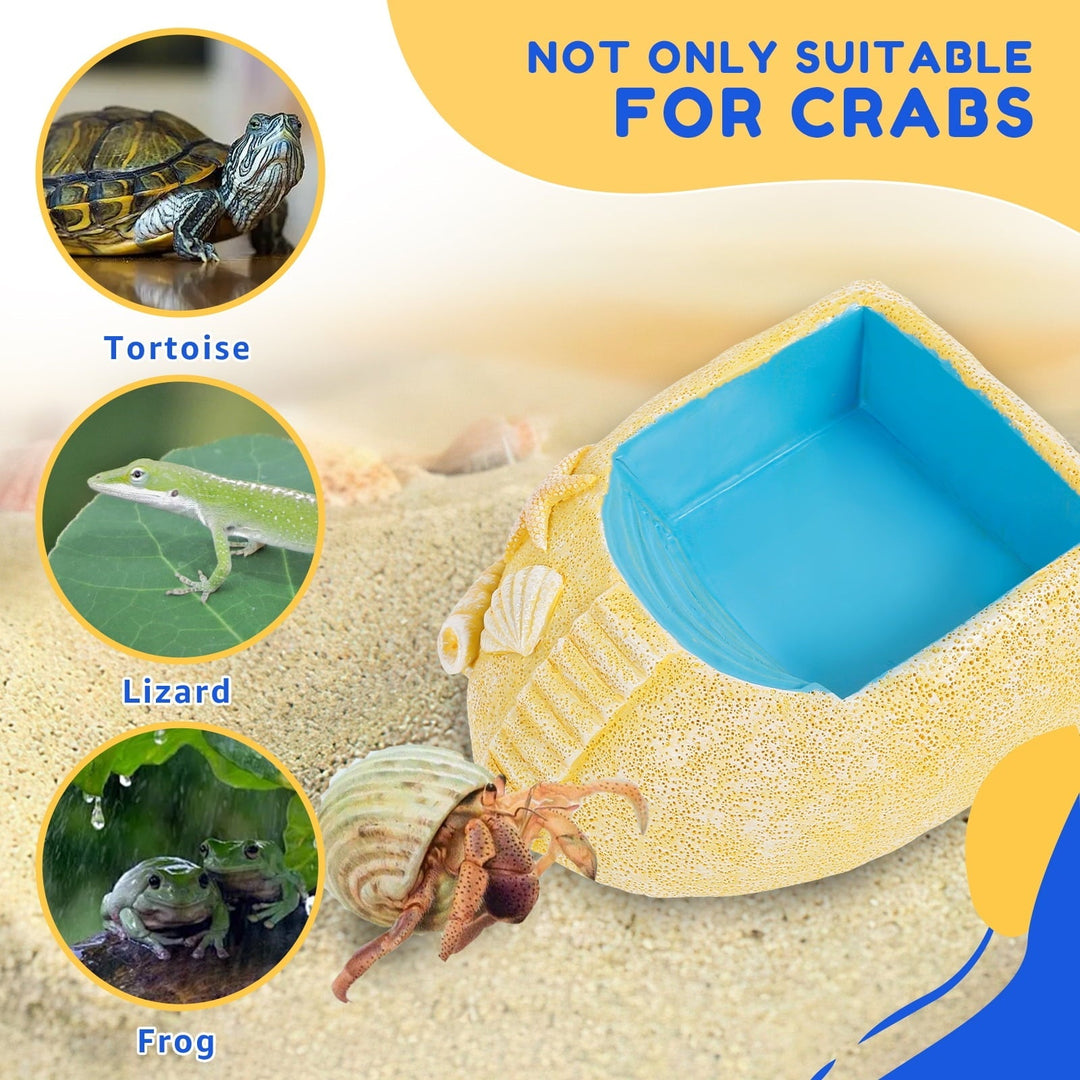 Keyohome Resin Hermit Crab Water Bowl with Climbing Ramp Cute Beach Style Hermit Crab Water Pool for Small to Medium Turtles Lizard Frog Gecko