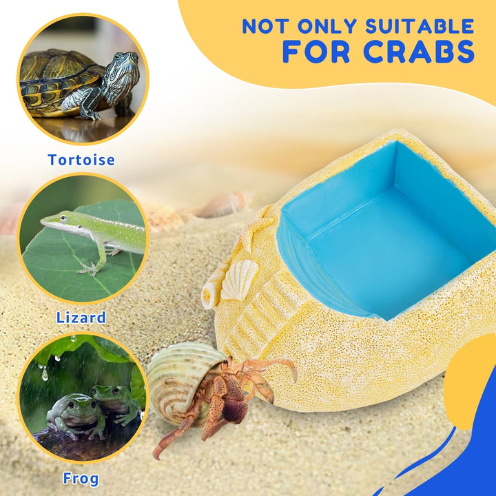 Keyohome Resin Hermit Crab Water Bowl with Climbing Ramp Cute Beach Style Hermit Crab Water Pool for Small to Medium Turtles Lizard Frog Gecko