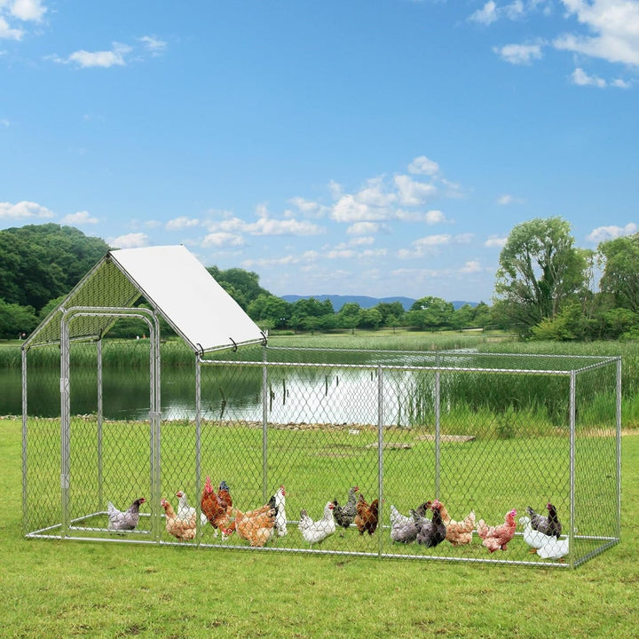Pinypikaka Large Metal Chicken Coop, Chicken Run with Waterproof and Anti-UV Cover, Walk-in Chicken Pen for 6/10 Chickens, Large Chicken Coop for Outdoor Rabbits Duck, 10'L x 3.3'W x 5'H