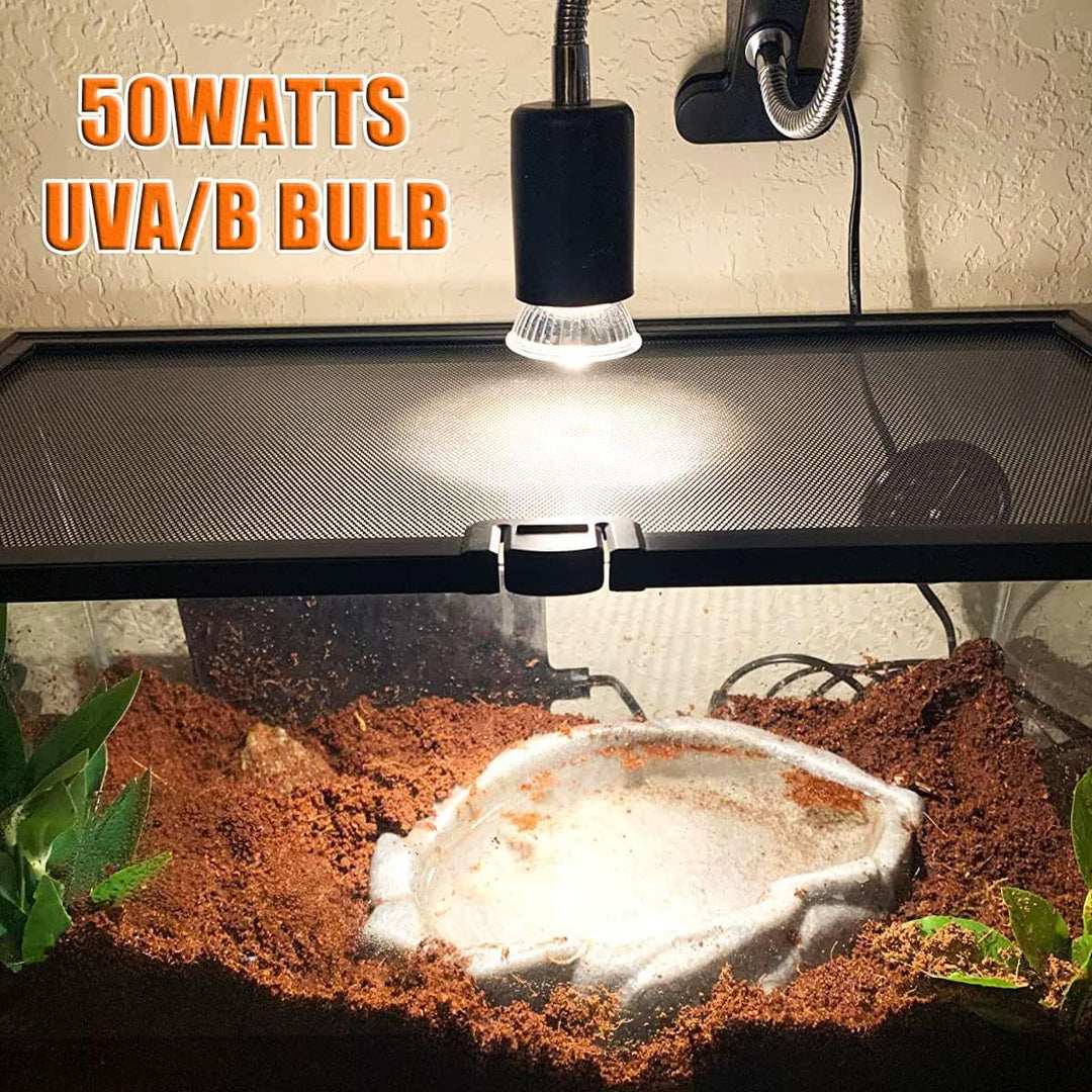 Reptile Heat Lamp,Heating Lamp with Clamp, Adjustable Habitat Basking Heat Lamp,UVA/UVB Light Lamp 360° Rotatable Clip and Dimmable Switch for Aquarium(Bulb Included) (E27,110V)