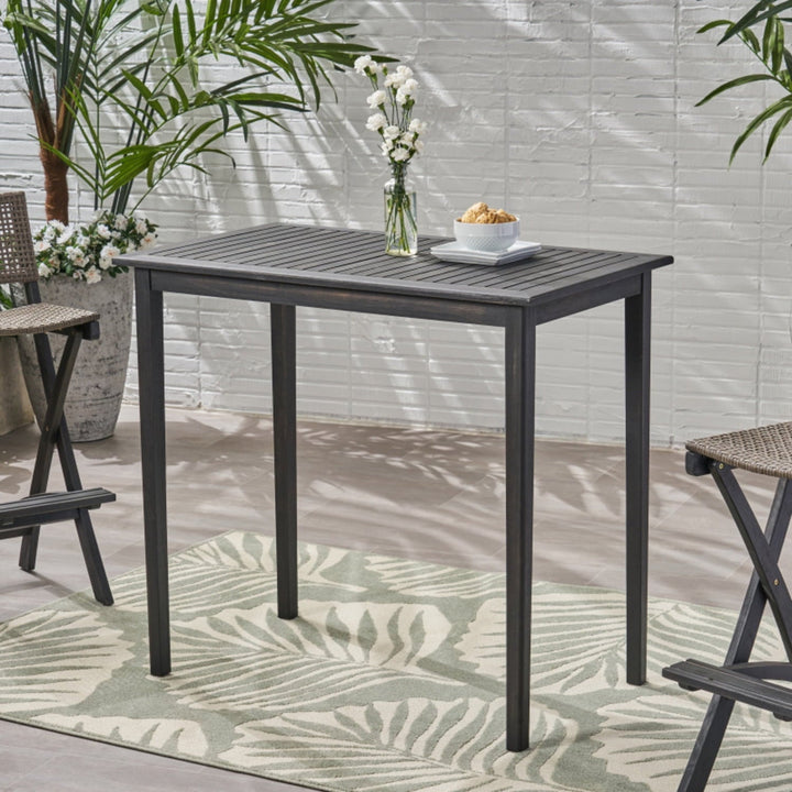 Outdoor Acacia Wood Bar Table, Dark Gray Minimalist