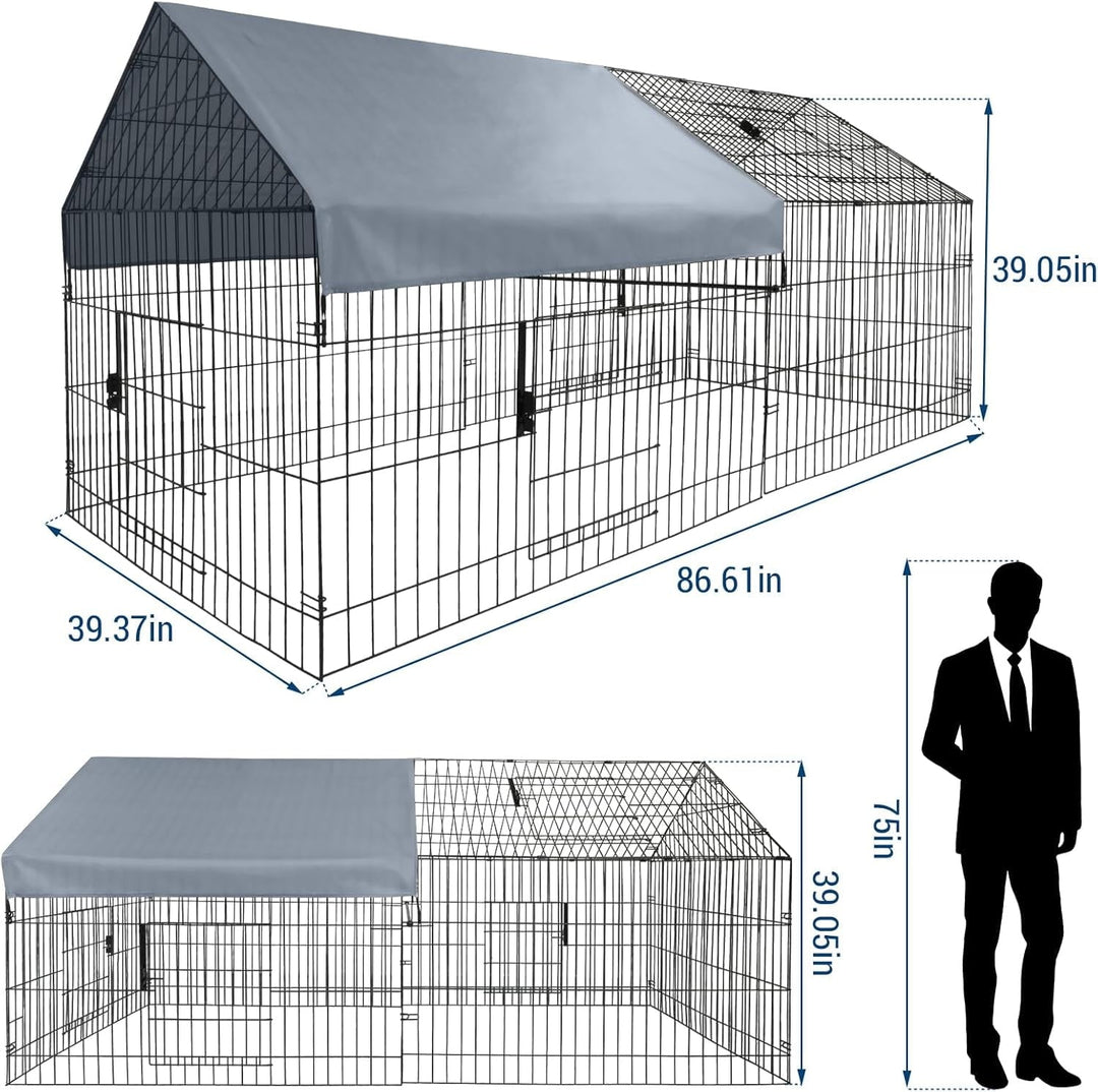 Pinypikaka Walk-in Metal Chicken Coop, Metal Pet Playpen with Waterproof Cover, Small Animal Cage, Outdoor Backyard Farm Heavy Duty Poultry Cage for Rabbit, Duck, Cat, 86"Lx40"Wx40"H