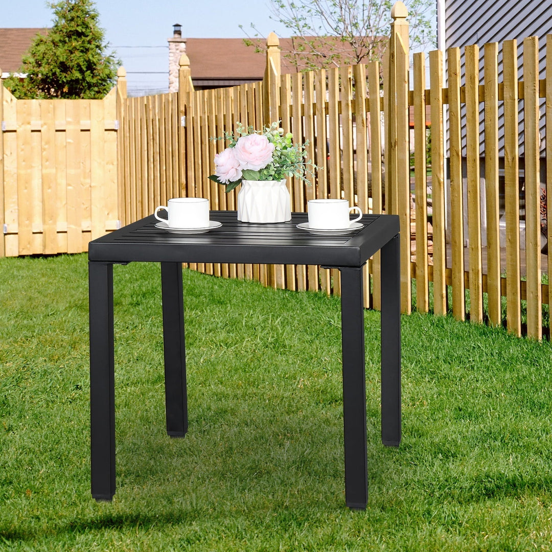 Xilee 19*19*18 inch Square End Table Small Metal Outdoor Coffee Side Table for with Weather-Resistant, Waterproof Top for Hot Tub, Garden, Balcony, Poolside, Durable & Easy-to-Clean, Square, Black