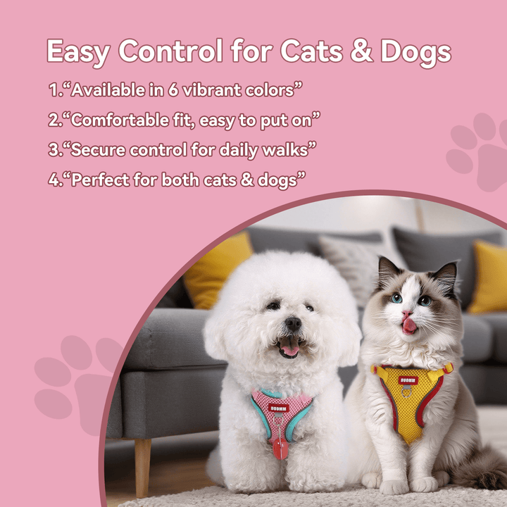 NOYAFA Dog Harness & Leash No Pull Puppy Harness for Small to Medium Dogs, Cats ,Reflective Adjustable Soft Padded D-Rings Pet Harness with Hook & Loop Fastener, Buckle （Pink S）