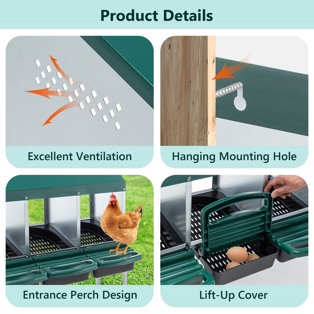4-Hole Chicken Nesting Box with Legs & Cover - Galvanized Steel Rollaway Egg Collector for Hens