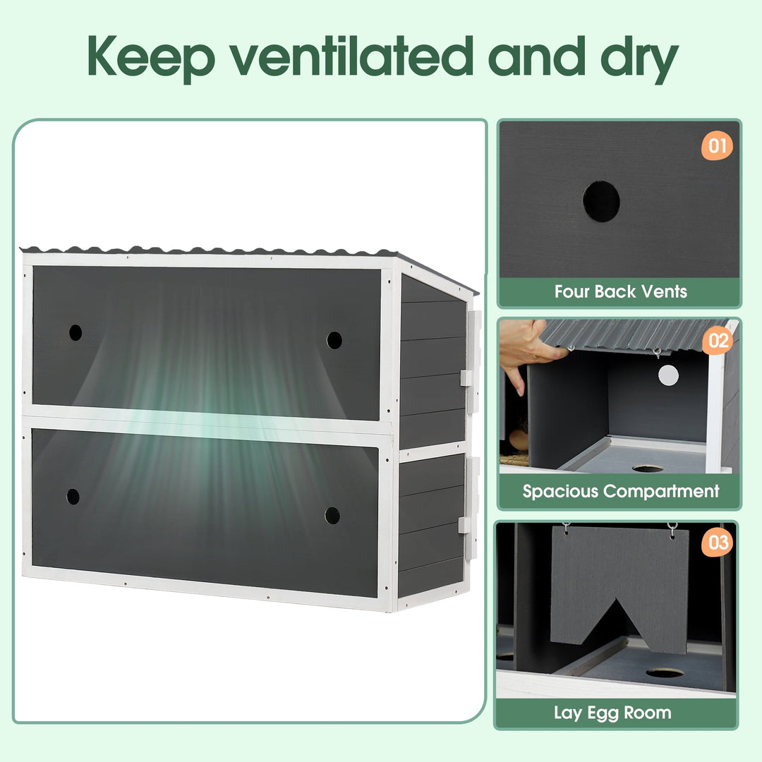 ZephyPaws Nesting Boxes for Chickens, Wooden Chicken Nesting Box, 8 Compartments Egg Laying Boxes for Hens, Ducks & Poultry with Rollout Eggs Collection, PVC Roofing and Foldable Perches