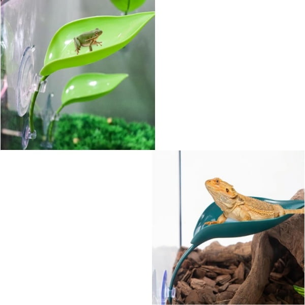 4 Pack Leaf Decorations with Suction Cups, Frog Habitat Platform, Reptile Decorations for Terrarium, Tank Terrarium Accessories for African Dwarf, Toad