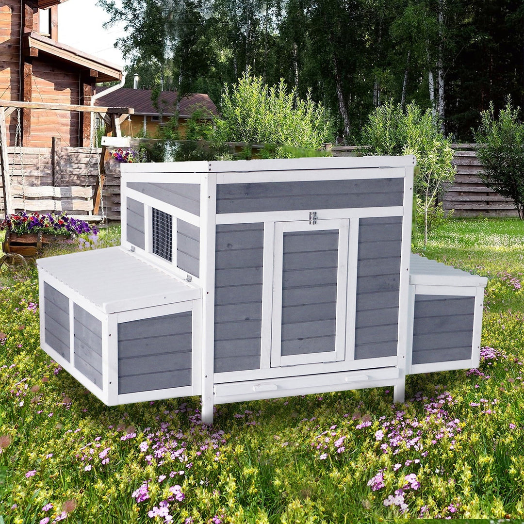 Chicken Coop with 2 Large Nesting Boxes, 59" Chicken Coops, Wooden Hen House for 4-6 Chickens, Outdoor Poultry Cage Duck Coop Weatherproof (Gray)