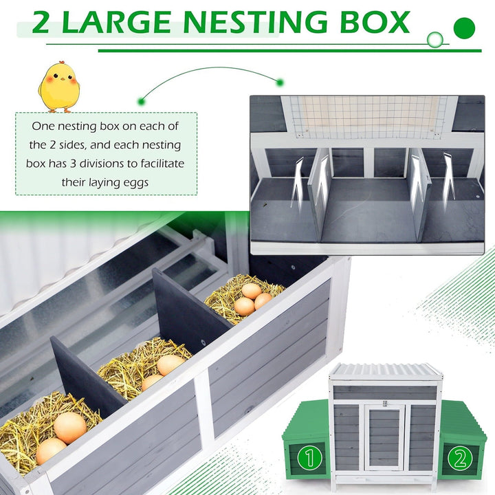 Chicken Coop with 2 Large Nesting Boxes, 59" Chicken Coops, Wooden Hen House for 4-6 Chickens, Outdoor Poultry Cage Duck Coop Weatherproof (Gray)