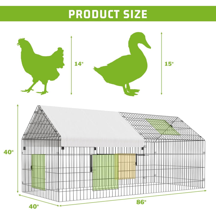 Metal Chicken Coop,86"×40"×40" Chicken Runs for Yard,Outdoor Pet Playpen with Waterproof Cover,Chicken Pen Kennel Duck Coop Cage Hutch Fence for Backyard Farm Rabbit Small Animal Poultry