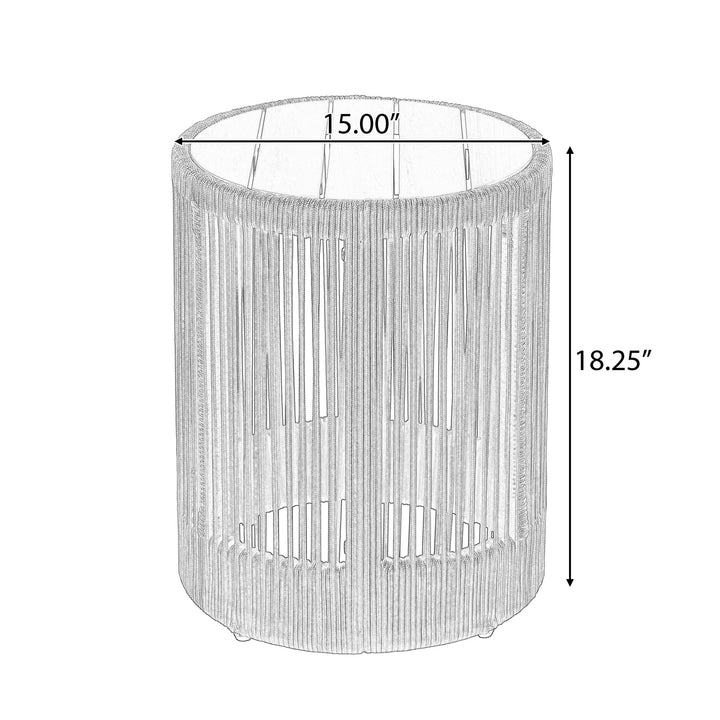 Christopher Knight Home 15" Round Side Table, Acacia Wood Top with Rope & Iron Base, Grey