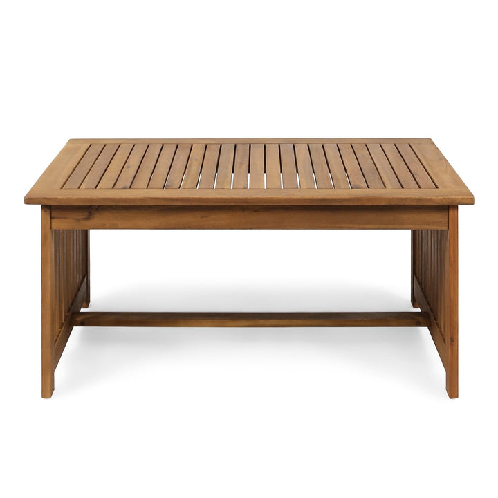 Wood Outdoor Coffee Table With Brown Patina, 40 Inches Deep X 24.23 Wide 17.7 High Use Patina Antique Bronze Details, 40" D 24" W 17.7" H