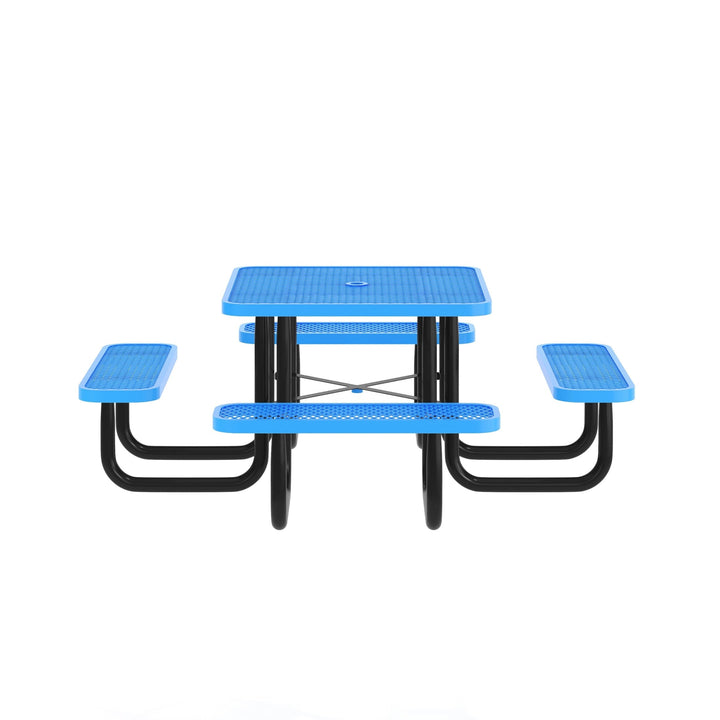 Flash Furniture 46" Square Outdoor Picnic Table with Commercial Grade Heavy Gauge Expanded Metal Mesh Top and Seats and Steel Frame in Blue