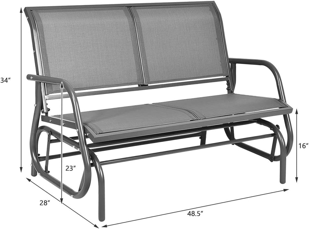 SUPQ Swing Glider Chair 48 Inch with Spacious Space, 2 People Swing Lounge Glider Chair Cozy Patio Bench Outdoor & Indoor for Patio, Backyard, Poolside, Lawn Steel Rocking Garden Loveseat (Gray)