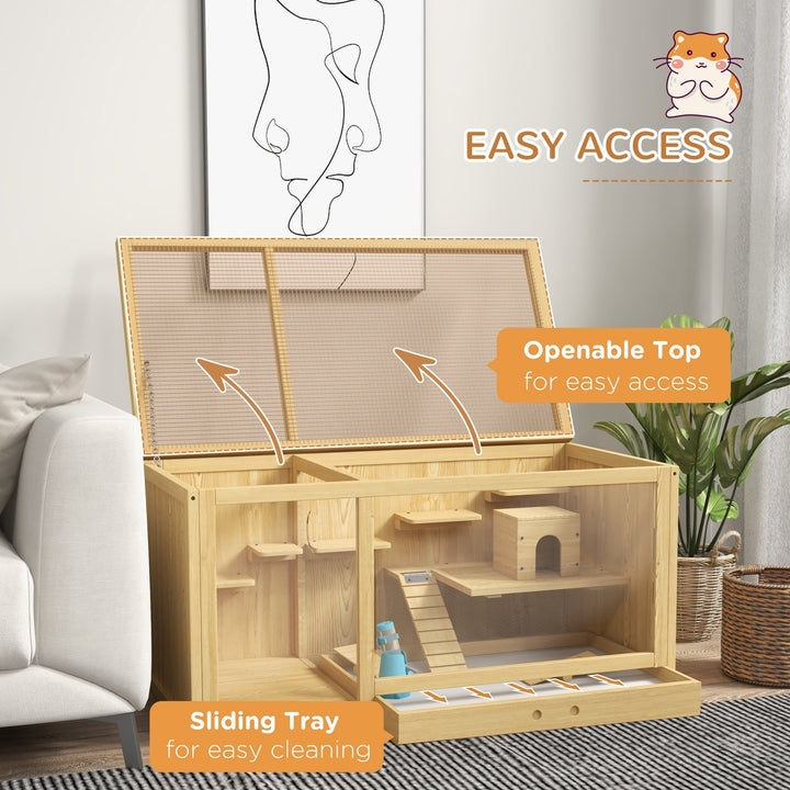 CoSoTower Wooden Hamster Cage, Extra Large Gerbil Cage, Multi-Layer Small Animal Cage for Dwarf Hamster, Activity Center with Pull-Out Tray, Seesaws, Water Bottle, Ladder, Openable Top