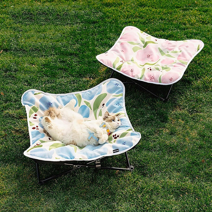 Portable Raised Pet Cot Outdoor Elevated Dog Bed Folding Cat Pet Bed with Padded Filling for Indoor, Traveling, Camping(Pink,65x65x25cm)