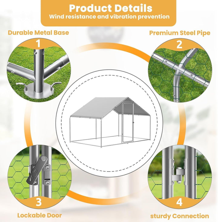 Large Metal Chicken Coop with Walk-in Run, Galvanized Wire Enclosure, and Waterproof UV Protection (10' L x 26' W x 6.56' H)