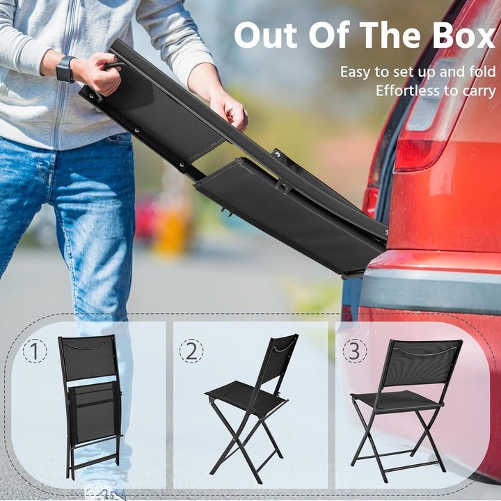VibrantEcho Patio Portable Dining Chairs Set of 4 with Metal Frame, Outdoor Metal Folding Chairs with Backrests for Camping, Lawn, Yard, Beach, Black