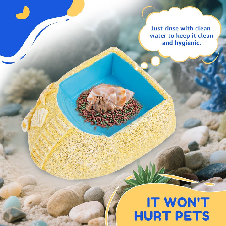 Keyohome Resin Hermit Crab Water Bowl with Climbing Ramp Cute Beach Style Hermit Crab Water Pool for Small to Medium Turtles Lizard Frog Gecko