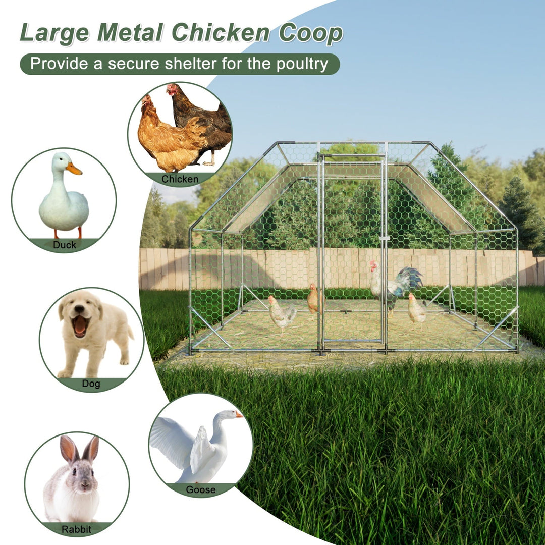 10ft x 13ft Galvanized Walk-In Chicken Coop, Large Metal Poultry Run with UV-Resistant Tarp, Lockable Doors