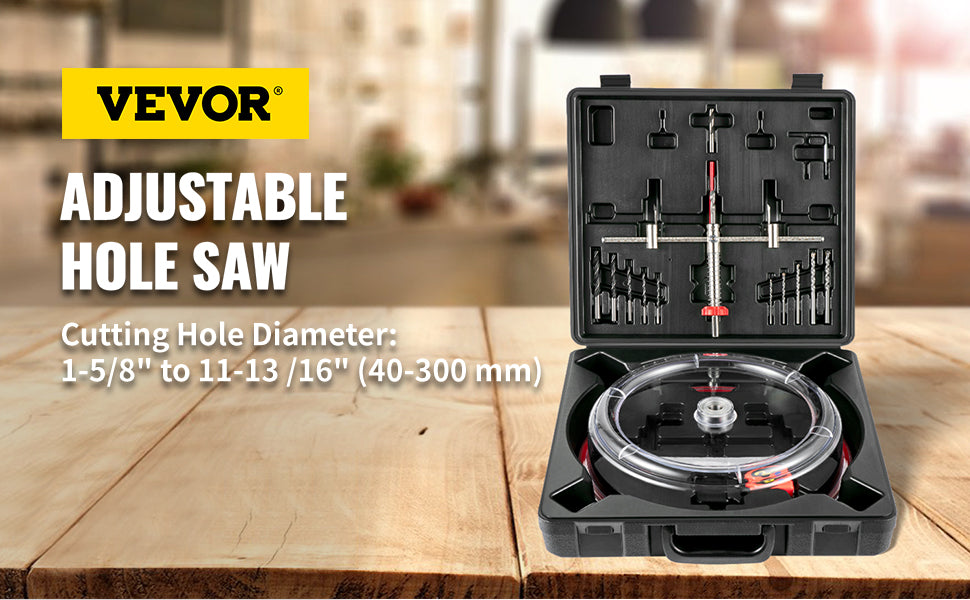 VEVOR 40-200mm 40-300mm Adjustable Steel Hole Saw Cutter Kit w/ Shield Hole Cutter Drill Bit DIY Tool for Sheetrock Veneer Slate