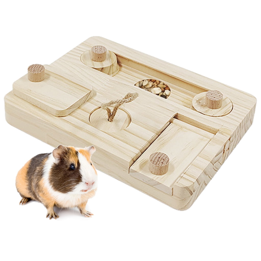 CIYISON Small Pet Foraging Toy for Guinea Pigs Wooden Rabbit Feeder Cage Accessories