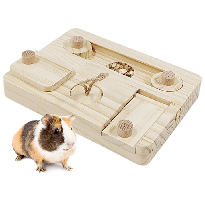 CIYISON Small Pet Foraging Toy for Guinea Pigs Wooden Rabbit Feeder Cage Accessories