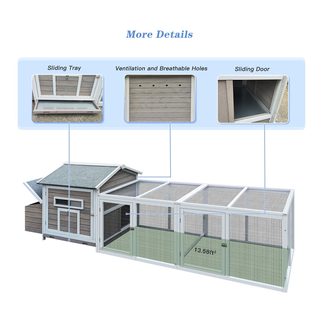 Coowa 118" Wooden Outdoor Chicken Coop Hen House Poultry Cage with Free - range Doors & Nesting Box