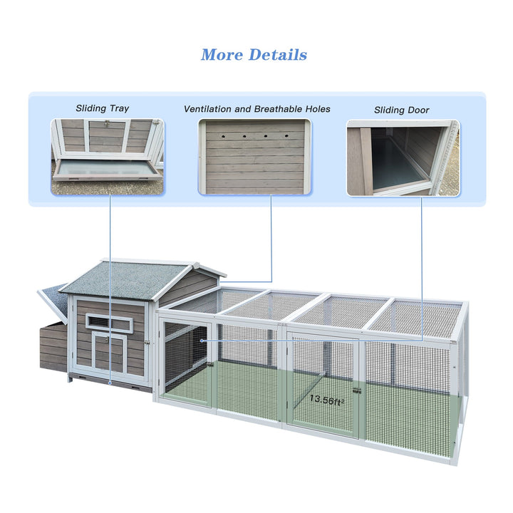 Coowa 118" Wooden Outdoor Chicken Coop Hen House Poultry Cage with Free - range Doors & Nesting Box