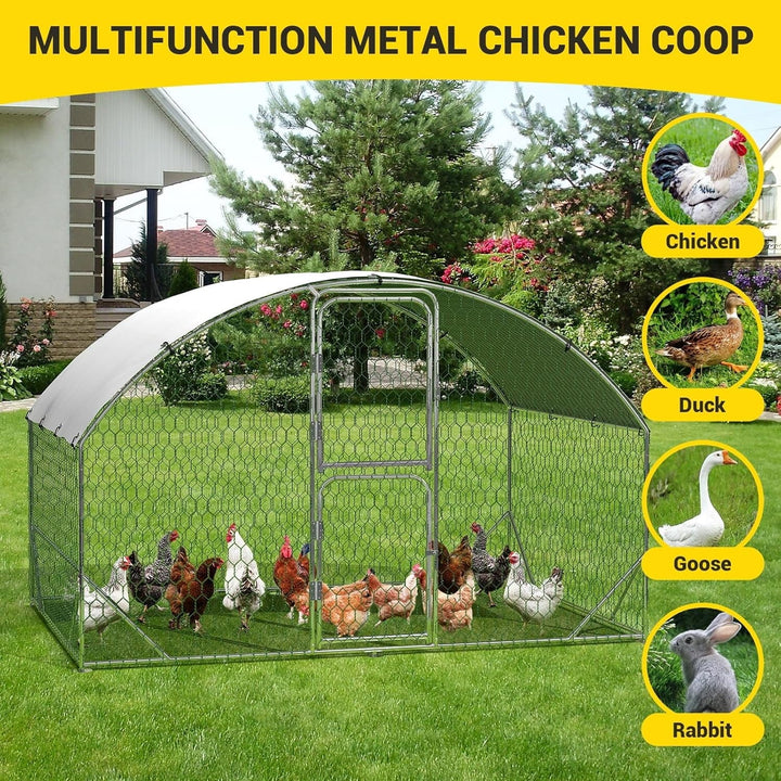 Garvee Large Metal Chicken Coop, 9.8x6.5x6.5 FT FT Metal Chicken Run with Reinforced Triangle Support & Double Doors, Outdoor Walk-in Poultry Cage for Yard