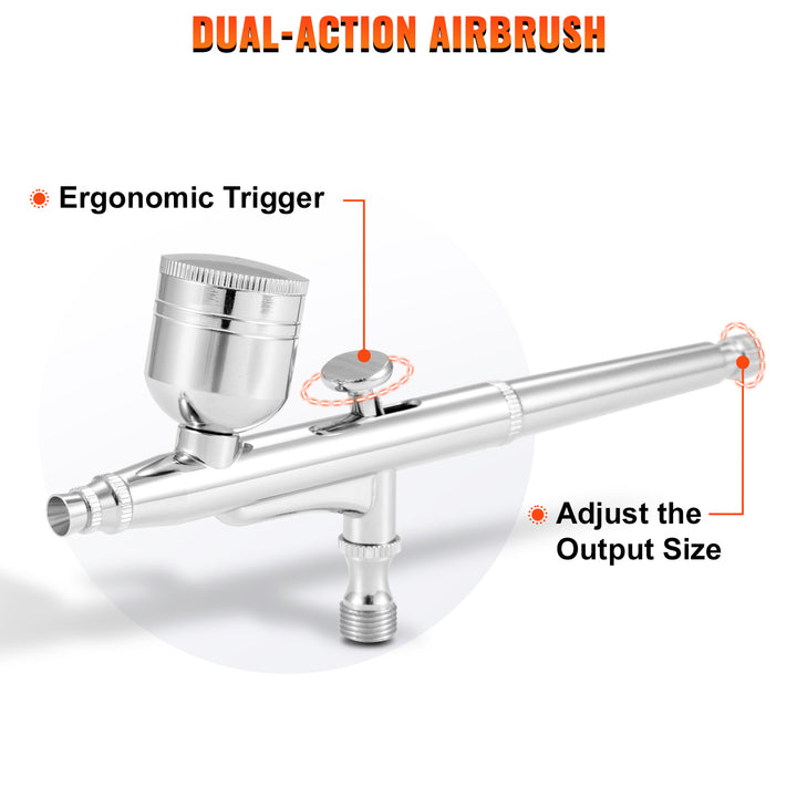 VEVOR Dual-Action Airbrush Kit Multifunctional Airbrush System Compressor 0.3mm Spray Gun for Cake Painting Nail Makeup Model