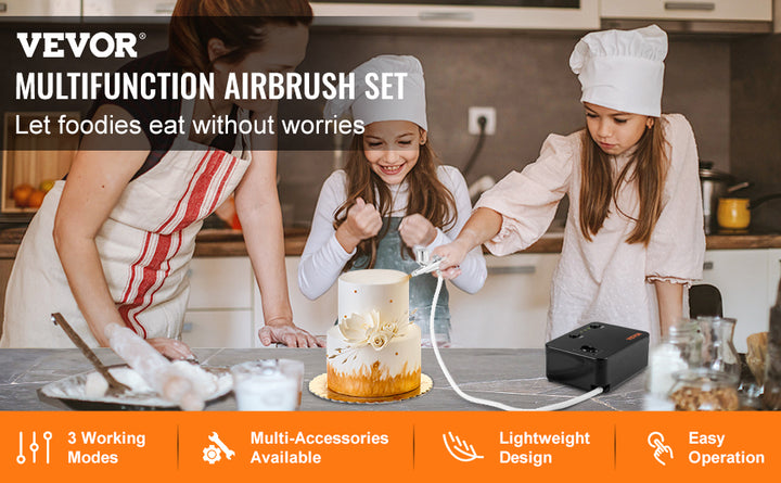 VEVOR Dual-Action Airbrush Kit Multifunctional Airbrush System Compressor 0.3mm Spray Gun for Cake Painting Nail Makeup Model
